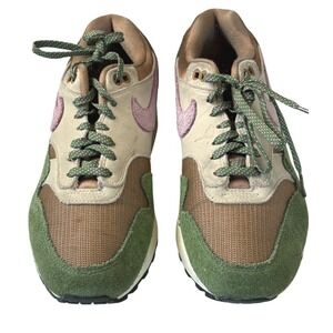 Nike Air Max 1 Olive Green Mauve Suede Mesh Sneakers Women's Size 8